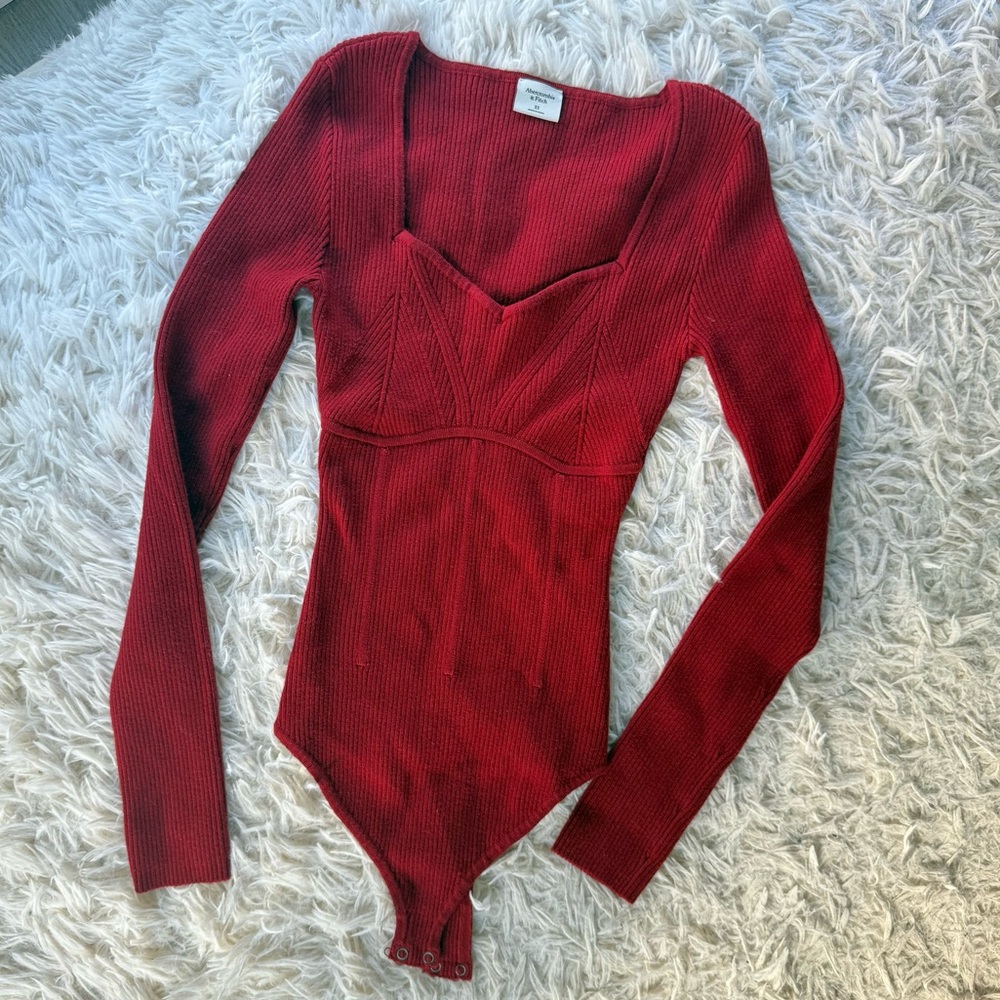 Abercrombie & Fitch Red long sleeve knit sweater bodysuit